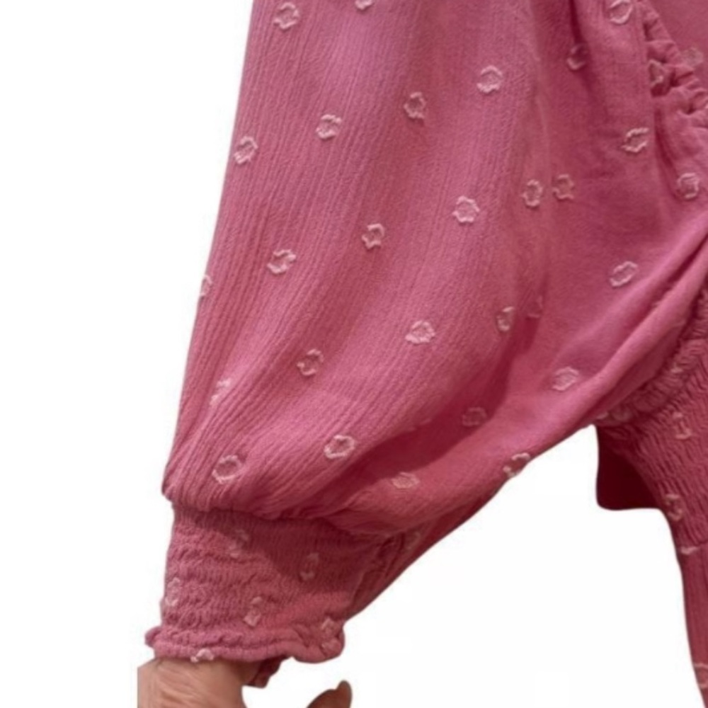 Free People Romper Pink/Rose with Puff Sleeves - Picture 3 of 16